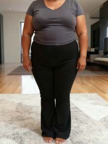 Leggings évasés taille haute pour femmes, leggings évasés pour soulever les fesses, leggings larges et minces sans couture, pantalon de yoga coupe-botte de couleur unie, pantalon de sport noir amincissant le ventre, collants de sport décontractés, pantalon de sport - Noir - Voir 6