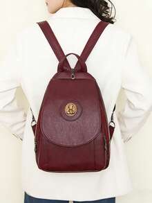 Women's Elegant Flap Shoulder Bag PU Leather Top-Handle Chic Backpack With Multi Zipper Pockets For Daily Use And Dating Events - Đỏ - Xem 4