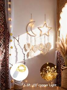 1件手工钩编蕾丝星月捕梦网壁挂装饰，波西米亚风格家居装饰，适用于客厅、卧室、婚礼、节日礼物 - 手工樹葉編織 - 查看 5