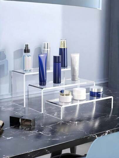 1个/5个/4个/3个装亚克力透明U型收纳架，化妆品收纳架，多层展示架，可用于展示甜点、艺术品、直播内容，也适用于厨房和浴室收纳——撕掉外层保护膜后，外观更加透明优雅。