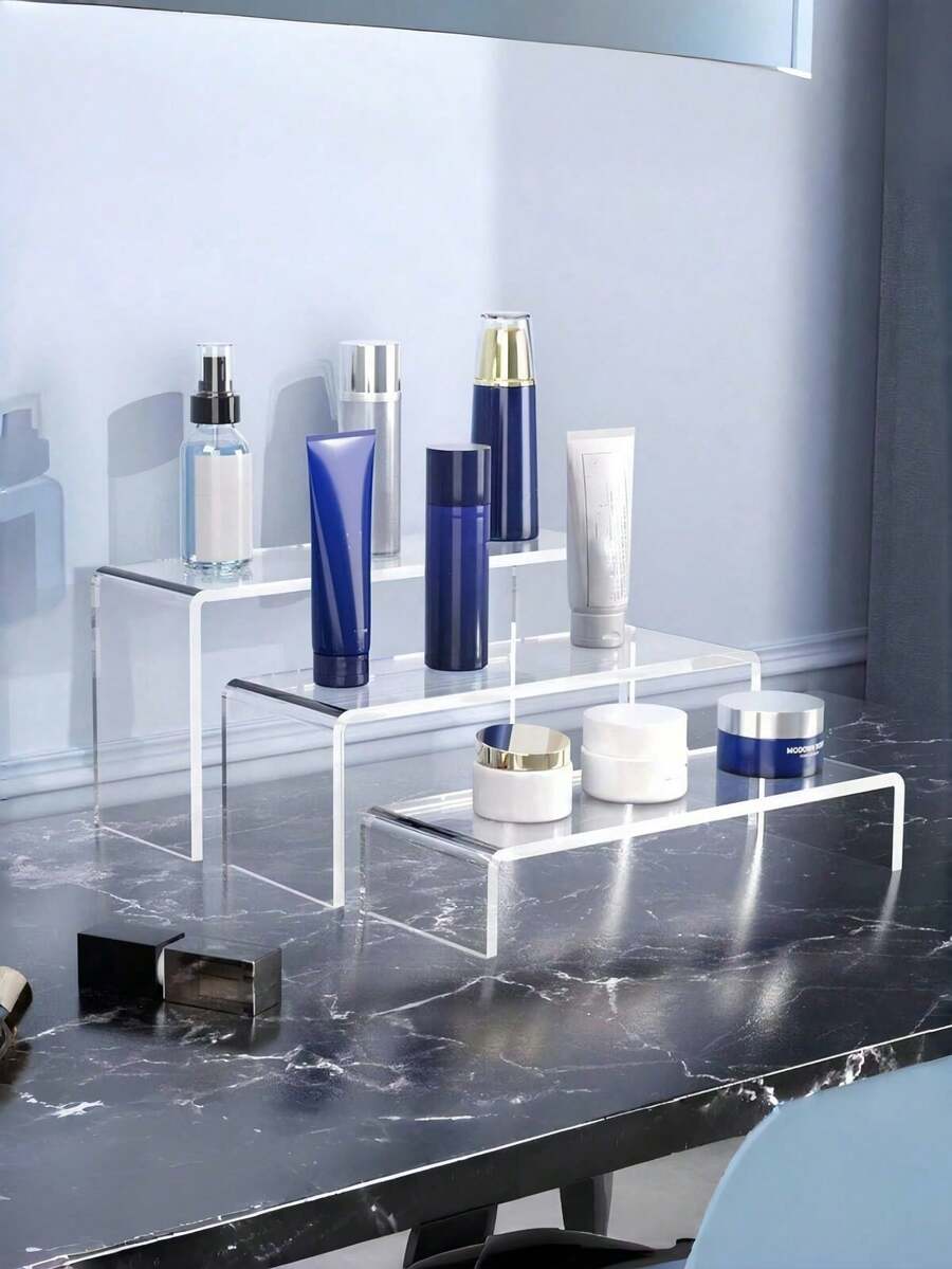 1个/5个/4个/3个装亚克力透明U型收纳架，化妆品收纳架，多层展示架，可用于展示甜点、艺术品、直播内容，也适用于厨房和浴室收纳——撕掉外层保护膜后，外观更加透明优雅。 - 彩色 - 查看 1