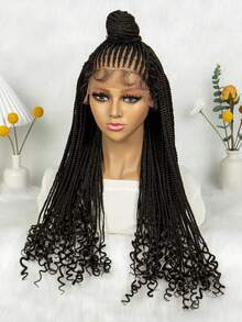 A ANYTIME 26 Inch Black Bohemian Braided Wig, Curly Ends, Heat Resistant Synthetic Fiber, Breathable Cap, Suitable For All Women, Fashionable African Curly Hairstyle, Multifunctional Wig - Elegant Wig