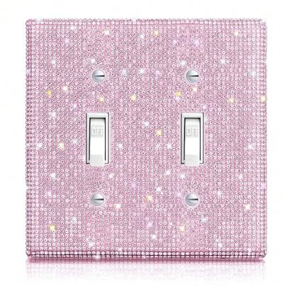 Shiny Rhinestones Wall Plate Light Switch Cover Plate Decorative Wall Bling Outlet Cover For Bedroom Accessories Home Decor(2-Gang Decorator,Pink)