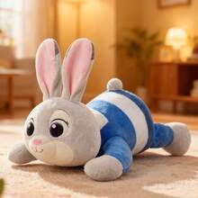 Miniso Zootopia Series Judy Lying Posture No.24 Plush Doll, Soft Short Plush Material, Zootopia Rabbit Shape, Blue-White Striped Outfit Decoration, Suitable For Home Ornament/Cushion/Daily Companion, Cute Large-Size Plush Doll(1 PC) - Multicolor - View 1
