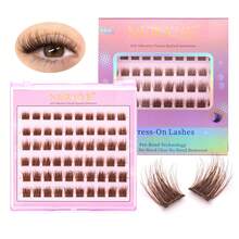 60Clusters Glue Free Lashes Individual Lash Clusters Press On Lashes D Curl 10-14mm Brown Eyelash Wide Stem DIY Lash Clusters With Adhesive Natural Look&Extra Thick Reusable Wear No Glue Needed Eyelash Extension Kit For Self Use At Home Or On-The-Go For Daily Life&Wedding&Dating&Party&Music Festival&Spring Day&Travel Fake Lashes Makeup Tools - D - View 9