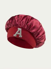 缎面睡帽，丝绸睡帽，发帽，柔软针织帽，缎面睡帽，适合自然卷发女性，万圣节，圣诞节，2026新年发帽睡帽 - 酒紅色 - 查看 4