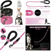 Set de 2 Correas para Perro de 2 M con Mango Acolchado y Costuras Reflejantes para Perros, Correa Giratoria Resistente y Duradera Que no se Enreda, Apto para Perros Pequeos y Medianos - 2m+negro1+rosa - Ver 10