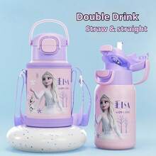 1pc Disney Authorized Elsa Stainless Steel Insulated Water Bottle, Suitable For Direct Drinking Or Straw Drinking, Large Capacity, Anti-Drop, Leak-Proof, Portable, Perfect Birthday And Christmas Gift For Family And Friends