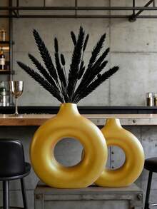 Zestaw skandynawskich, minimalistycznych, okrągłych wazonów, wazon na środek stołu weselnego, okrągły wazon w kształcie obręczy w stylu boho, nowoczesny, minimalistyczny, okrągły wazon odpowiedni na sztuczne, suszone kwiaty, odpowiedni do wystroju wnętrz, miękkich mebli, wystroju pokoju, wystroju salonu, dekoracji stołu, dekoracji stołu jadalnego, dekoracji, prezentów - Złoto - Zobacz 4