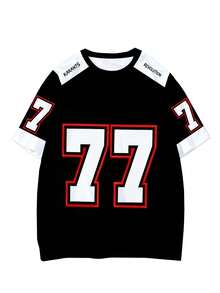 Men's Casual Street Style "77 Patchwork Contrast Color" Pattern Sports Suit - Polyester Knit Fabric, Round Neck Design, Drawstring Shorts, Pocket Details, Regular Fit, Suitable For Plus Size - Multicolor - View 2