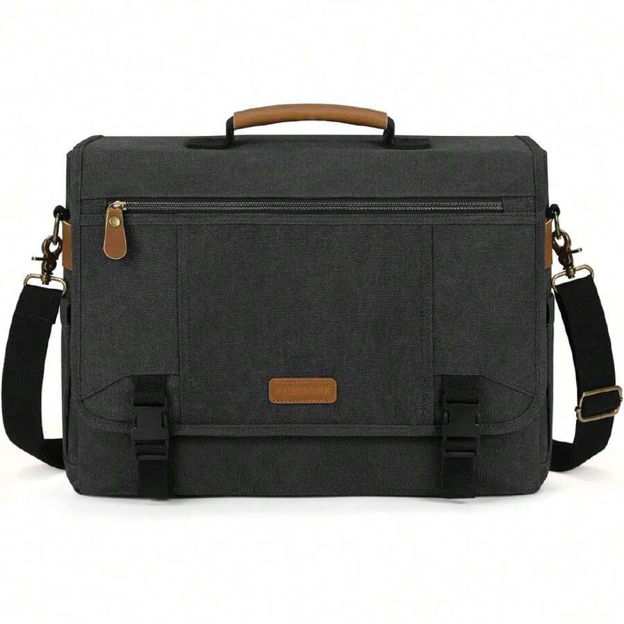 RAINSMORE Portafolios Para Hombre y Mujer Maletin para Laptop 17 Pulgadas Maletin de Lona Impermeable Bolsa Bandolera Messenger Bag Retro Clásico, Negro,38993200 - Multicolor - Ver 1