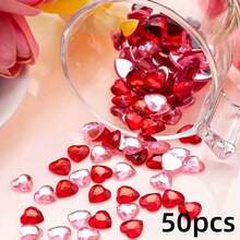 2D Flat - 50/100 Red/Pink Sparkling Heart-Shaped Rhinestones - Acrylic Imitation Decorative Beads, Suitable For Valentine's Day, Weddings, Crafts, Art Supplies, And Hobbyists - Accessories - View 11