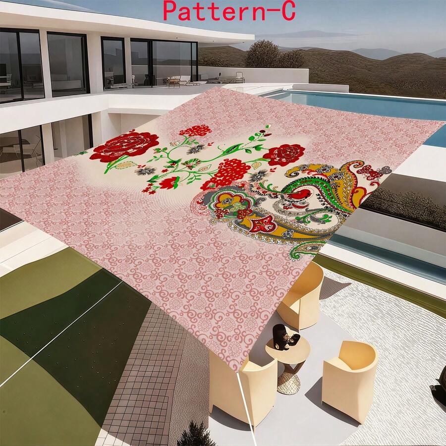 1pc 2D Digital Print Sun Shade Cloth, 5 Different Geometric Abstract Stripe Patterns, Features Include Printed Pattern, Windproof, Detachable, Lightweight, Semi-Shading, Dustproof, Durable - Multicolor - View 1