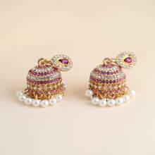1 Pair Vintage Style Alloy Material Multi-Color Beaded Waterdrop Shaped Earrings, Hollow Bell Design, Small & Delicate, Bohemian Middle Eastern Flower Earrings With Multiple Rhinestones, White Bead Tassel, Suitable For Art, Travel, Holiday, Party, Vacation, Women - Multicolor - View 5