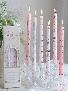2pcs/Set (One Box) Long Pole Conical Heart Pink Candle, 9.84 Inches, Soy Wax Smokeless, Wedding Banquet Decoration Atmosphere Long Candle Branch, Black Heart, Red Heart, Pink Candle White Candle, Holiday Atmosphere Candle, Valentine's Day Candle, Cute And Fun Candle, Great Gift For Mother's Day, Father's Day, Graduation, Birthday, Hawaiian Party, Candles Home Decoration, Rama Candles - Multicolor - View 1