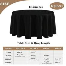 Fitable 6 Pack Black Round Table Clothes - 90 Inches In Diameter - Stain Resistant And Washable Tablecloths, Polyester Fabric Table Covers For Wedding, Party, Banquet, Gathering - Black90InRound - View 5