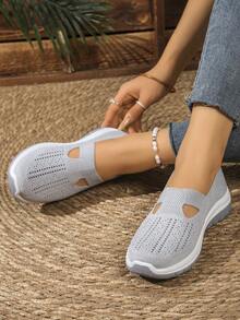 女士透气网面休闲鞋，镂空套脚设计，舒适软底休闲鞋，护士鞋，妈妈鞋 - 灰色 - 查看 5