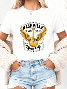 Women's NASHVILLE Music City Country  Music Guitar-1 - Trắng 2 - Xem 2