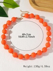 1 pieza Collar de cuerda anudada con cuentas de plástico acrílico de estilo bohemio y geométrico redondo para el verano y la playa, joya hecha a mano como regalo para mujeres, para uso diario - Collar de resina con cuentas hechas a mano - Ver 11