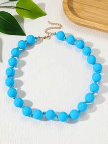 1 pieza Collar de cuerda anudada con cuentas de plástico acrílico de estilo bohemio y geométrico redondo para el verano y la playa, joya hecha a mano como regalo para mujeres, para uso diario - Collar de resina con cuentas hechas a mano - Ver 15