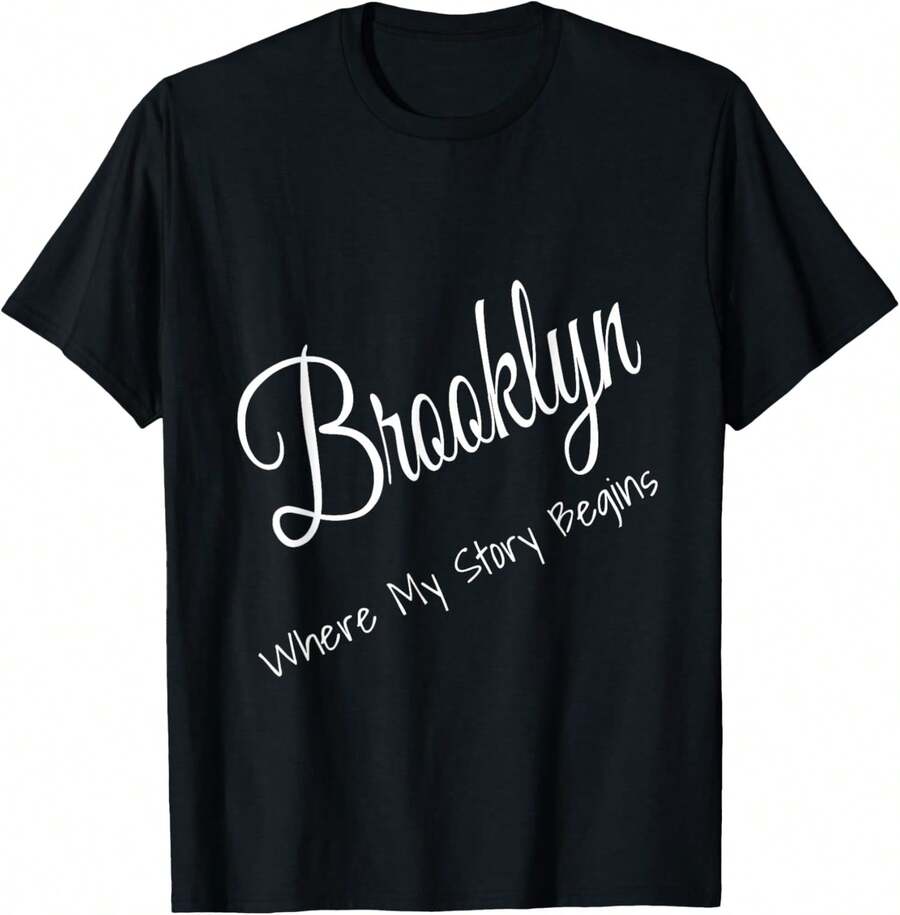 Brooklyn New York - Where My Story Begins Cute Tee T-Shirt - 黑色 - 查看 1