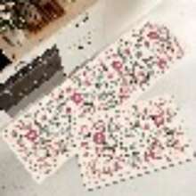 1/2/3pcs HUAJI Luxury Soft Pink/Beige/ Floral Non-Slip Mat - Heavy-Duty Rectangular Mat, High-Density Mat, Bathroom, Hallway - Machine Washable, Pink Tulip & Green Leaf Pattern (Easy Clean) - 17x24+17x47吋(2件) - 查看 11