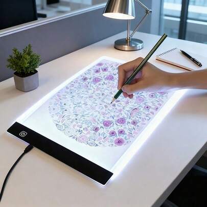 1-2pcs Portable A5 LED Light Tracking Box For Drawing & Streaming - Slim Adjustable USB Powered Artwork LED Tracking Light Pad For Tattoo, Sketch, Animation & Stencil Making With Vivid Blue Illustration, Digital Drawing Pad
