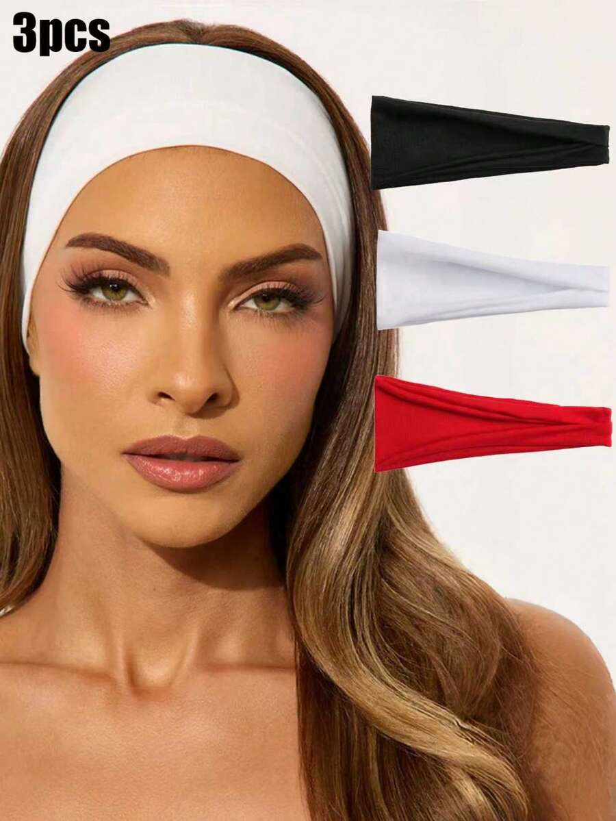 1/3 Stücke einfarbige Sport Yoga Stirnbänder, schweißabsorbierendes elastisches Haarband für Männer & Frauen, Laufen, Fitness Frauen Haarzubehör Frauen Kopftuch Trainingsschweißband - Verschiedenfarbig - Übersicht 1