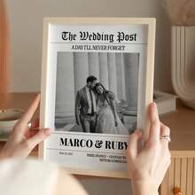 1pc Customized Newspaper Poster, Personalized Wedding Newspaper Photo & Text Wall Art Print, Newlywed Times Newspaper, Wedding Party Announcement, Wedding Gazette, Ideal For Weddings And Special Occasions - Multicolor - View 5