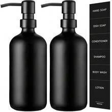 GMISUN Black Soap Dispenser, 2 Pack Matte Black Hand Soap Dispensers Bathroom With Stainless Steel Pump, 17 Fl Oz Glass Dish Soap Dispenser Set For Kitchen, Modern Liquid Soap Bottle With Labels - 黑瓶+黑泵 - 查看 1