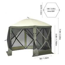 Pop Up gazebo carpa, carpa de pantalla pop-up 6 lados del dosel del refugio del sol con 6 paños de viento de privacidad extraíbles y ventanas de malla, 10x10FT carpa de pantalla de conjunto rápido con mosquitera, verde del ejército - Verde militar - Ver 10