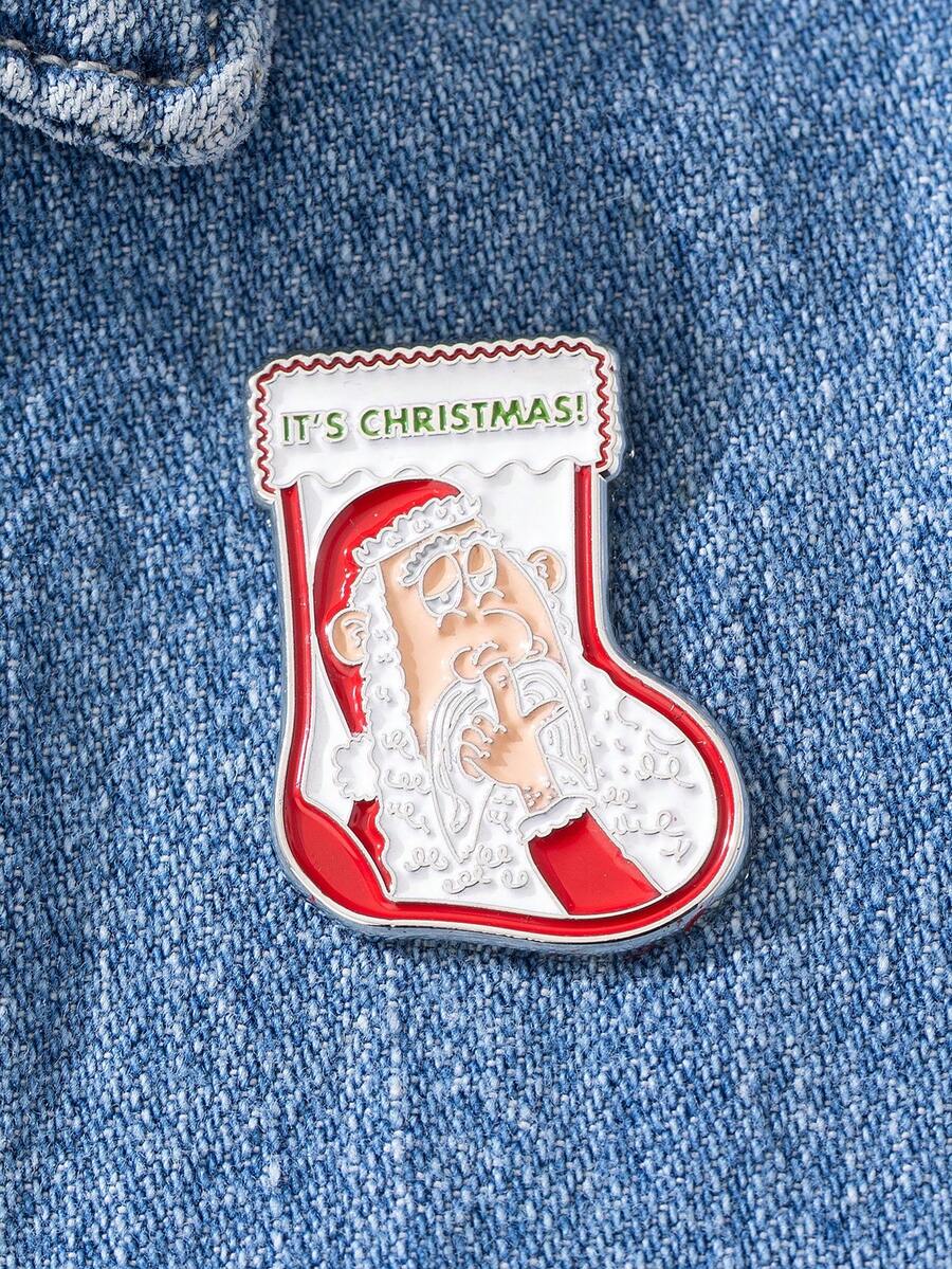 1pc Cute Santa Claus Zinc Alloy Badge Brooch - Multicolor - View 1