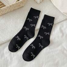 蝴蝶结袜，女士中筒袜，春夏芭蕾舞风格绒面袜，搭配小皮鞋和长筒袜 - 彩色 - 查看 5