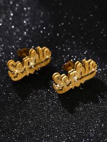 Customized Double-Layer Name Earrings, Stainless Steel 3D Name Plate Heart-Shaped Earrings, Shiny Bohemian Matte Earrings, Elegant European & American Style Jewelry, Personalized Gift For Girlfriend, Suitable For Birthday, Holidays, Daily Matching, Mother's Day, Christmas, And Gifts For Family - Gold - View 11