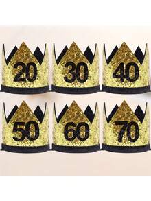 Birthday Party Crown Hat, Gold 20th Adult Birthday Hat, 30/40/50/60/70 Years Old Birthday Celebration Party Crown Hat, Retirement Party Crown Birthday Hat, Birthday Party Hats