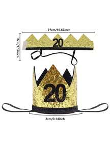 Birthday Party Crown Hat, Gold 20th Adult Birthday Hat, 30/40/50/60/70 Years Old Birthday Celebration Party Crown Hat, Retirement Party Crown Birthday Hat, Birthday Party Hats