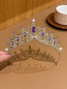 1个金色皇冠，时尚优雅的皇冠头箍，适合生日和表演场合 - 金色 - 查看 2