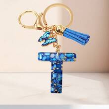 1个蓝色字母钥匙扣，可爱蝴蝶树脂钥匙链，适用于包包、背包、车钥匙，女士日常礼物 - 藍色 - 查看 30