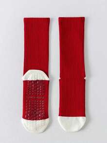 1Pair Women's Yoga Pilates Socks Chinese Zodiac Red Long Tube Combed Cotton Non-Slip High Elastic Antibacterial Pilling Free Daily Wear. - Red and White - View 14