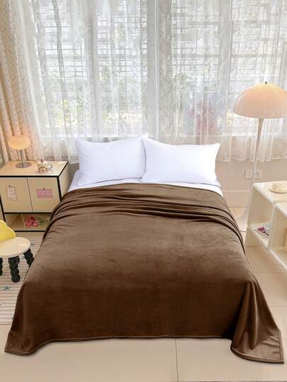 1 Pieza Cobija Matrimonial Color Sólido De Franela (180x200 CM), Manta Para Cama Frazada De Viaje Picnic Pijamada Diseño Minimalista, Ideal Para Usar En Dormitorio/Sala De Estar/Sofá