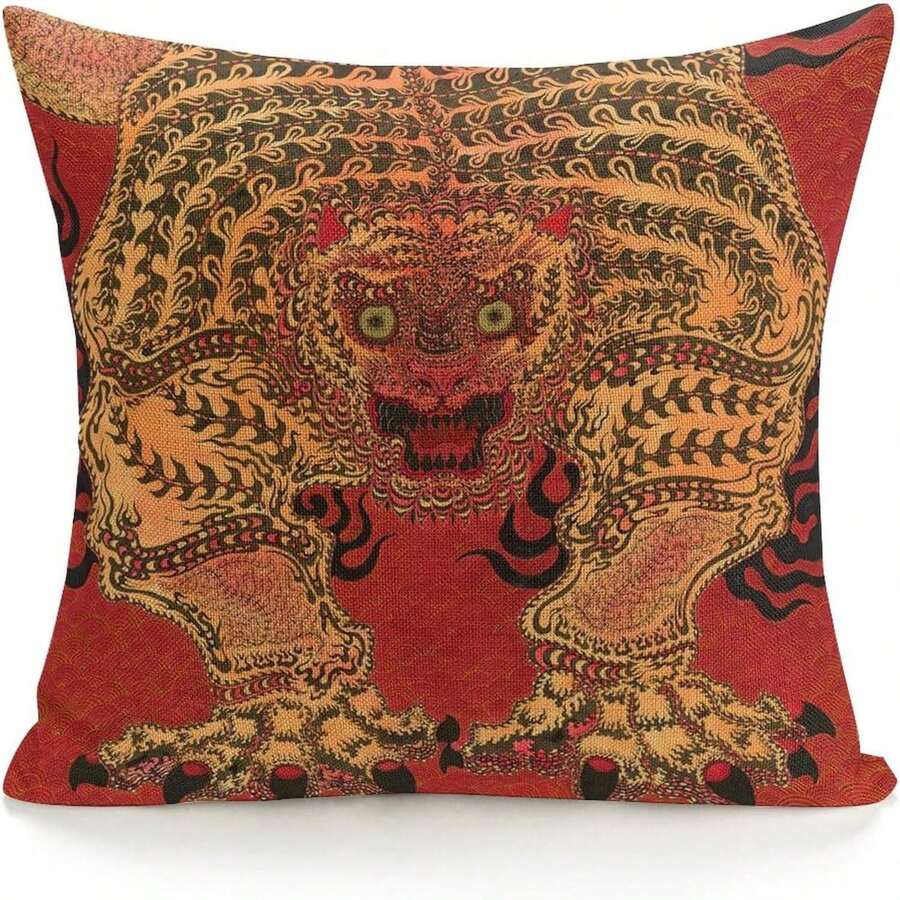 Home Big Tiger 2 Decorative Square Throw Pillow Case Covers Thanksgiving Decor F - trắng - Xem 1