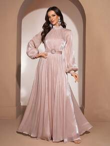 YISIKADO Đầm dạ hội thanh lịch dành cho nữ, cổ cao, tay bồng, eo cao, thắt eo, thích hợp cho đám cưới, tiệc tùng, dạ hội, lễ tốt nghiệp, lễ kỷ niệm, hòa nhạc, thảm đỏ, mùa xuân. - Bụi hồng - Xem 6