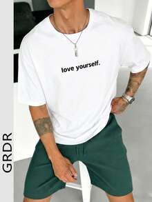 GRDR 男士夏季爱自己印花圆领短袖T恤，休闲& - 白色 - 查看 2