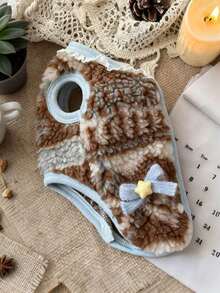 Cute Plush Dog Cat Vest Jacket With 3D Bear And Bow Tie - Pet Apparel, Suitable For Medium Small Dogs Cats, Soft And Warm Pet Clothing