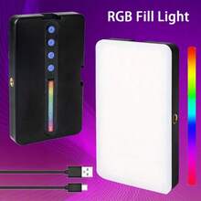 1个90颗LED高功率可充电夹式自拍补光灯，M140RGB彩色摄影灯，M140三色自拍灯，便携式可充电视频灯，夹式LED灯，360°可调节，适用于智能手机、相机、笔记本电脑、平板电脑，可用于自拍、视频会议、照明、化妆、Vlog等，1800mAh电池 - 彩色 - 查看 5