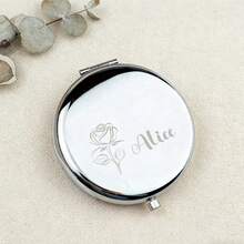 Personalized Engraved Compact Mirror - Metal Double-Sided Portable Pocket Mirror, Customized Travel Makeup Mirror For Bridesmaids, Custom Initial Text Rose Engraving, Folding Mirror - Multicolor - View 13