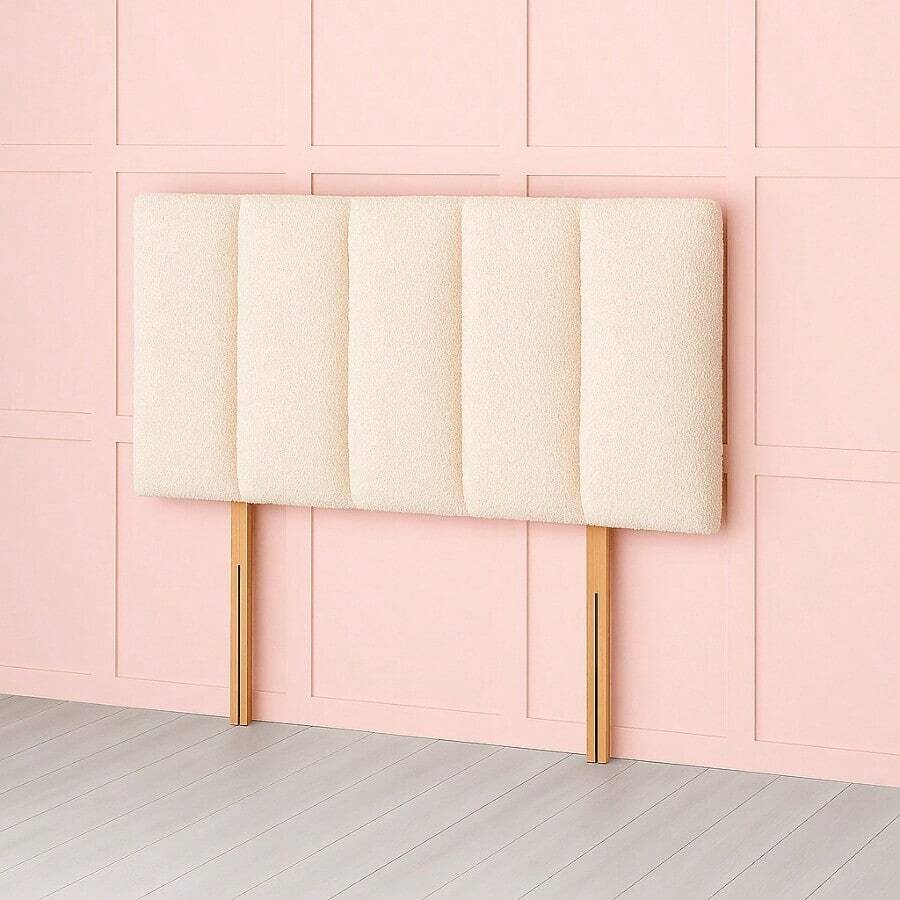 2ft6 Small Single Teddy Fabric Headboard Panel 26inch - Cream - View 1