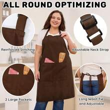 2 Pcs Plus Size Chef Apron, Unisex Professional Apron With 2 Pockets For CooFKing, Work, BaFKing (Larger Size) - Coffee - View 6