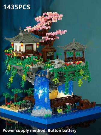 1435pcs Peach Blossom Pond Micro Mini Building Block Set, Famous Chinese Fable Architecture Model, Wonderland Peach Blossom Pond Building Blocks DIY 3D Assembly Stress Relief Home Decor Birthday Gift