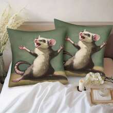 Modern Opossum Print Pillow Cover, 18x18 Inch, Farmhouse Decor With Single-Sided Animal Design, Envelope Closure & Machine Washable For Living Room, Bedroom, Sofa, Bed, Car, Bedroom Accent, Farmhouse Style, Polyester Pillowcase - 樣式 3 - 查看 3